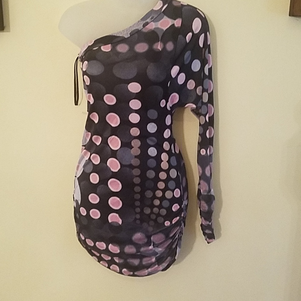 Pink Circle print mod mini 1 sleeve dress or top
